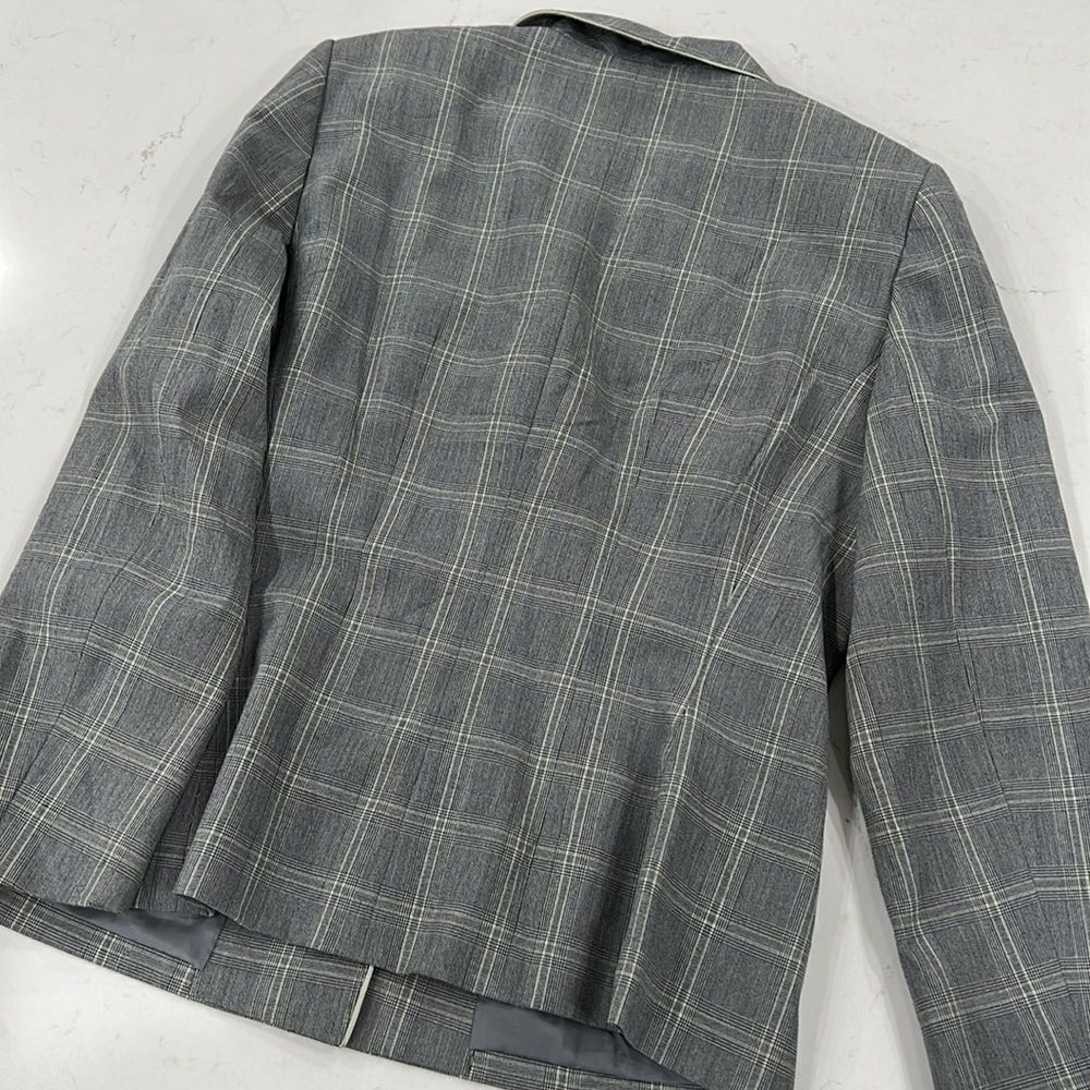Vintage Le Suit Blazer Women’s Size 12 Gray Mint Plaid Long Sleeve Button Front - Picture 6 of 6